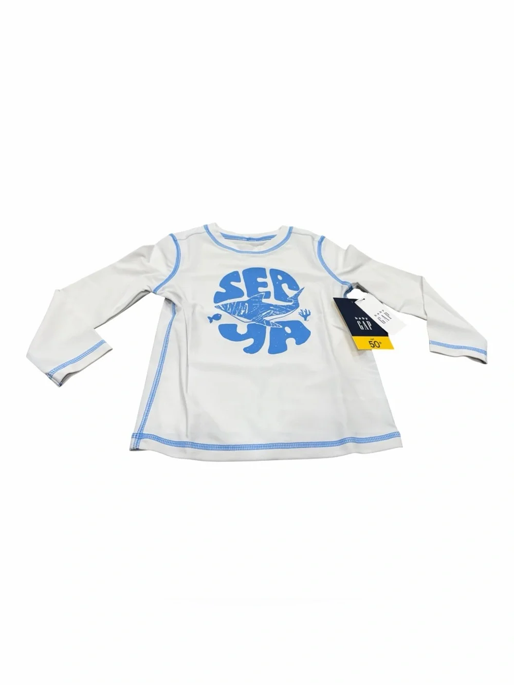 Gap Toddler Swim Rash Guard, Long Sleeve, UV Protection, Size 2T White Shark NEW